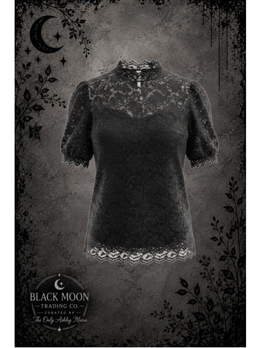 2. Black Lace Mock Neck Puff Sleeve Top Size L